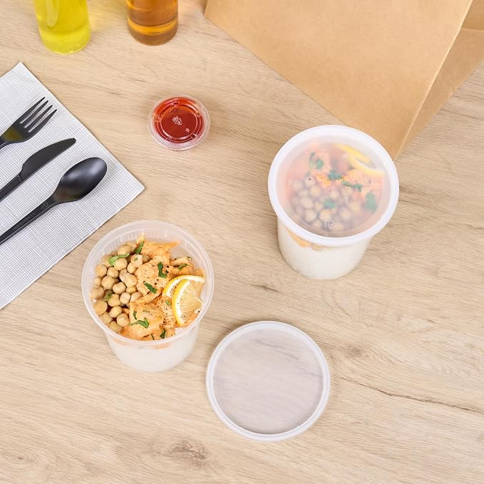 Asporto 32 Ounce To Go Boxes, 25 Microwavable Round Soup Containers - Clear Plastic Lids Included, Do Not Contain BPA, Clear Plastic Catering Food Containers, Disposable - Restaurantware - Image 6