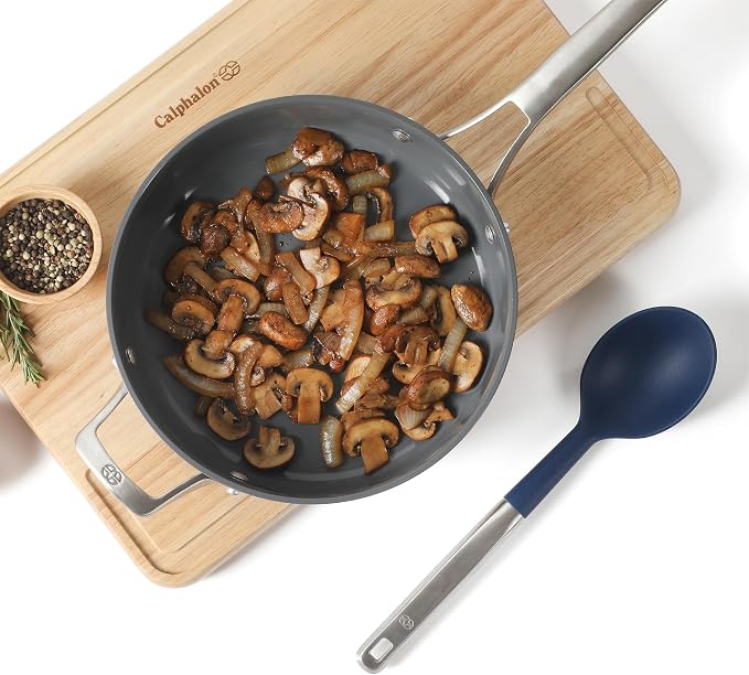 Calphalon Prime 7-Piece Silicone and Teak Wood Kitchen Tool Set, Stainless Steel Kitchen Utensil Set, Kitchen Spoon And Spatula Set, Heat Resistant Non-Slip Kitchen Gadgets Set - Navy Blue - Image 9
