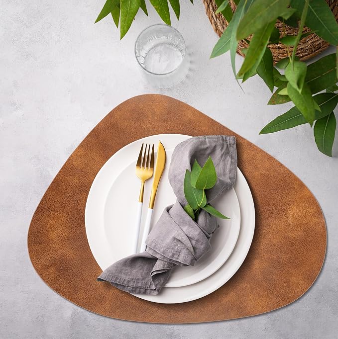 ADRIMER Placemats, Heat Resistant Round Placemats Set of 4 Washable 13 x 17 Inch, Waterproof Table Mats Wipeable for Kitchen, Dining Room Table Christmas Decor, Turmeric Brown - Image 7