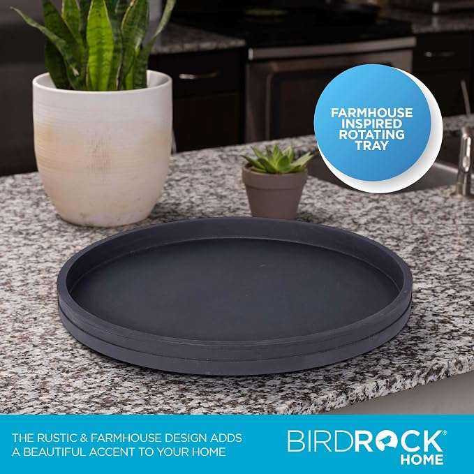 BIRDROCK HOME Wooden Lazy Susan Turntable - Spice Rack Organizer for Kitchen Table, Dining, Pantry and Countertop - Rotating Tray for Condiments - with Burnished Iron Accents - 18" Large, Matte Black - Image 2