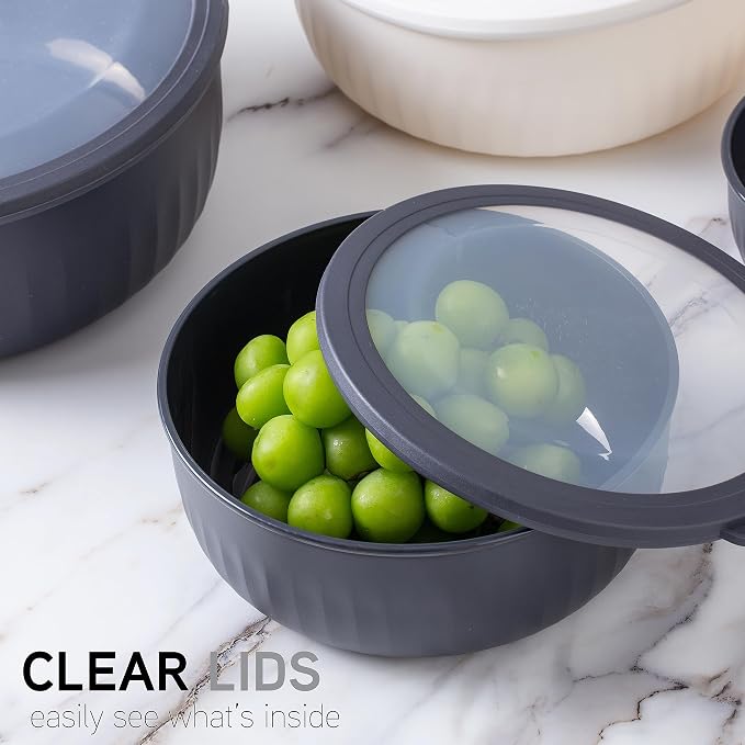 COOK WITH COLOR Prep Bowls with Lids- Wide and Deep Nesting Plastic Small Mixing Bowl Set with Lids, 12 Piece Set - Wide Bowls, Speckled Black - Image 6