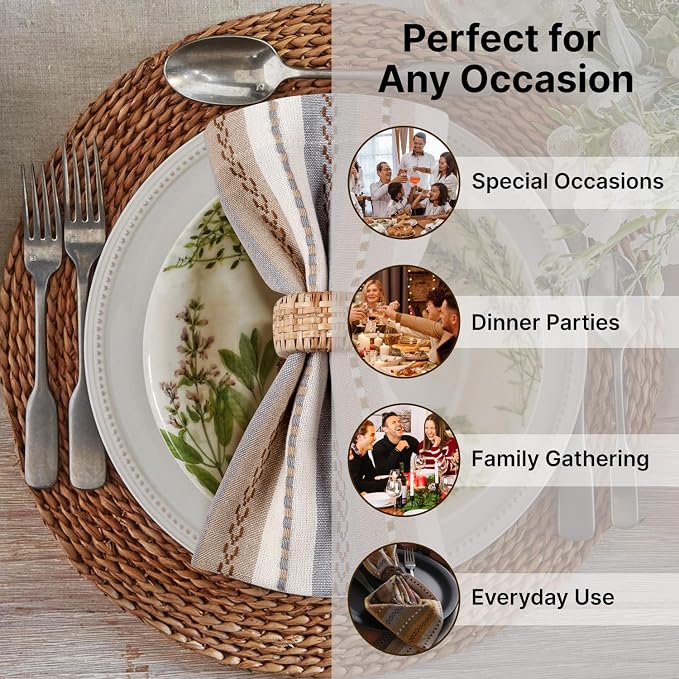 LFH Home Cotton Rich Cloth Salsa Napkin Set of 12 Washable Soft Durable Striped Table Napkins for Dining Wedding Daily Use Reusable Eco-Friendly Fabric Napkins (18x18)-Cream Multi Thanks Giving - Image 3