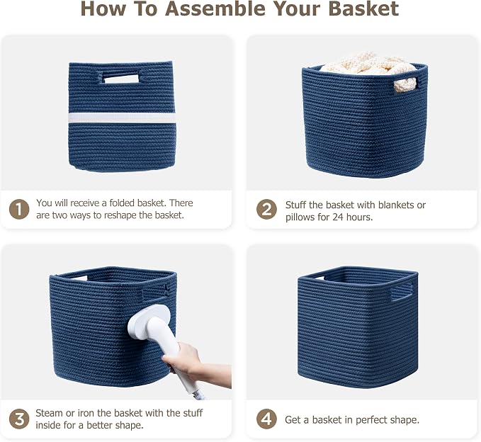 UBBCARE Set of 4 Storage Basket-11 X 10.5 X 10.5 In, Cotton Rope Basket for Shelves, Toys, Book, Cube Storage Bins with Handles, Woven Storage Basket for Organizing, Navy Blue - Image 7