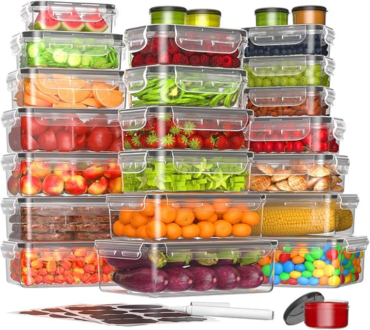 KEMETHY 50-Piece Food Storage Containers with Lids(25 Containers & 25 Lids), Plastic Food Containers for Pantry & Kitchen Storage and Organization, BPA-Free, Leak Proof, Reusable with Labels & Pen by KEMETHYFocusesonCreatingEfficientStorageProductswithQualityMaterials
