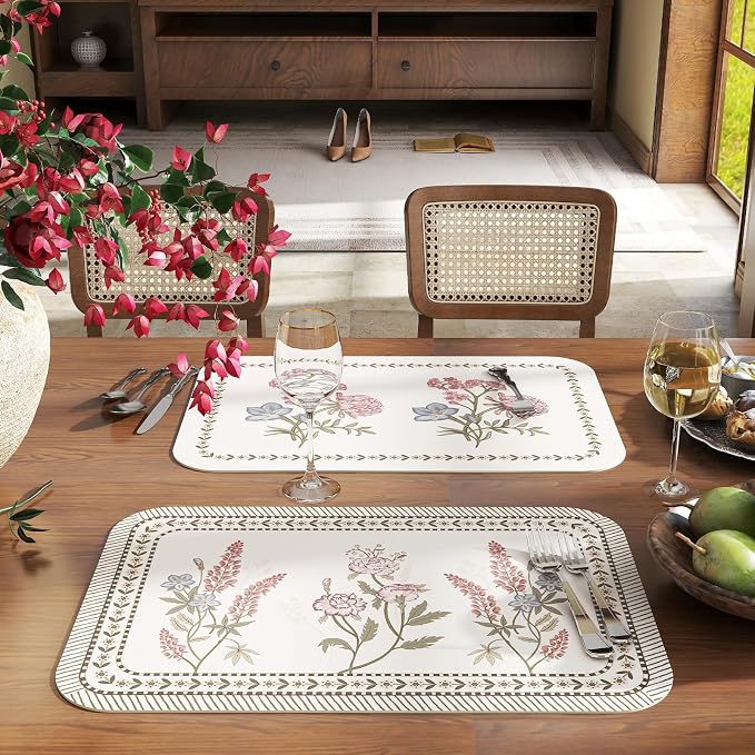 Vinyl Waterproof Placemats Set of 6 Rectangular,12"*17"-Helena C | Wipeable Beautiful Print Place Mats,Stain Resistant,Heat Resistant,Everyday Meals,Kitchen,Dinning,Holiday,Decor - Image 5