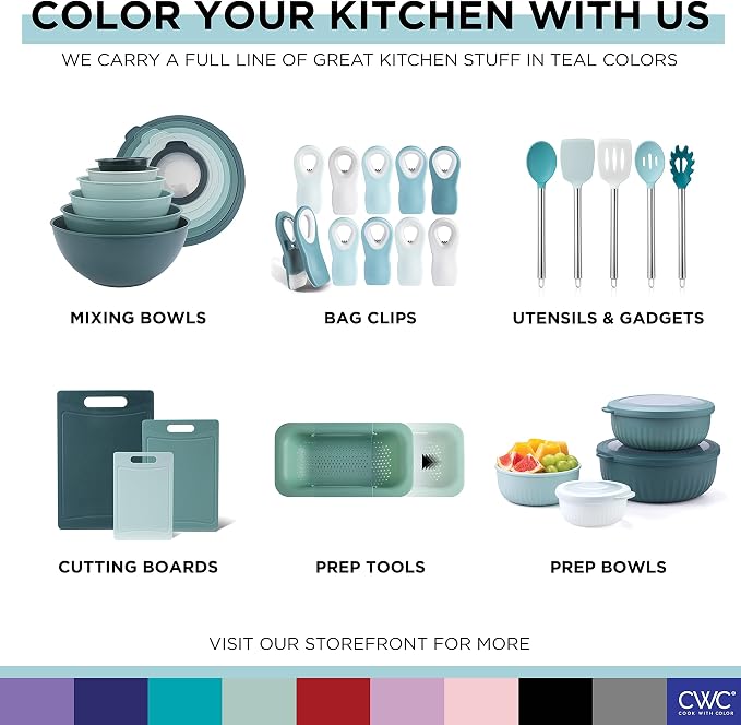 COOK WITH COLOR Prep Bowls with Lids- Wide and Deep Nesting Plastic Small Mixing Bowl Set with Lids, 12 Piece Set - Deep Bowls, Teal - Image 8