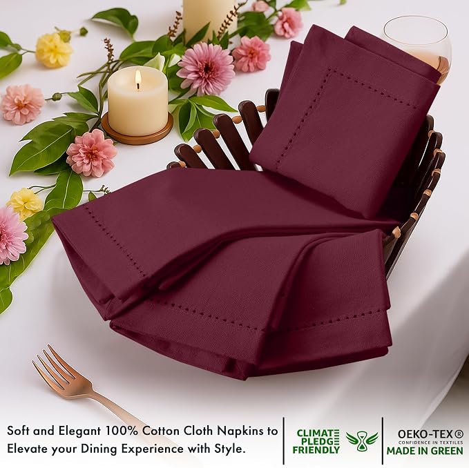 Ruvanti Cloth Napkins Set of 12, 100% Cotton High GSM 18x18 Inches, Hem Stitched Corners, Soft, Washable, Highly Durable & Absorbent, Perfect for Parties, Christmas, Thanksgiving Dinners – Burgundy - Image 5