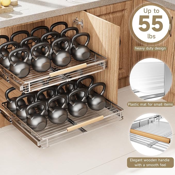 23.2~39.99"x22.5" Pull Out Cabinet Organizer，1Pack Expandable Sliding Cabinet Shelves，Side Mounting - Image 6