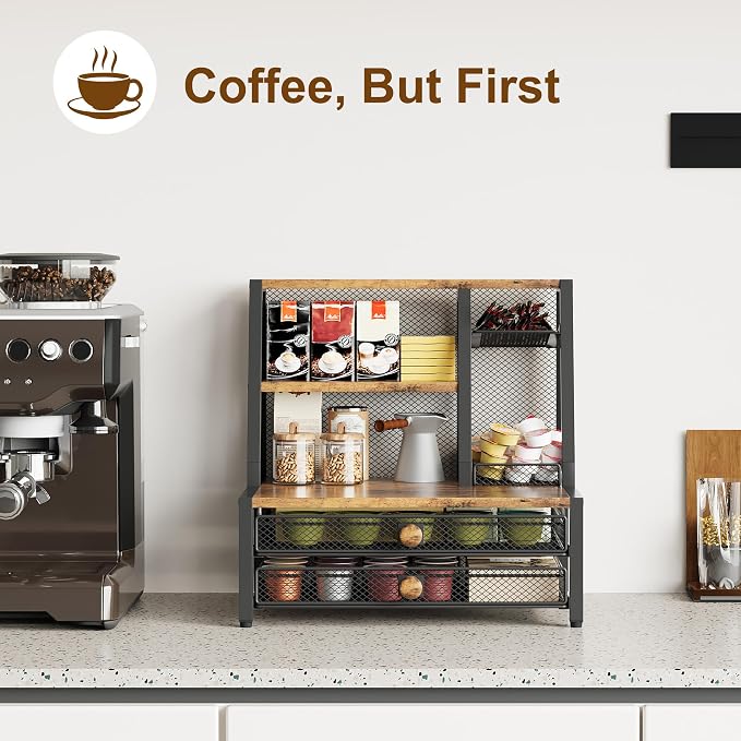 TQVAI Coffee Bar Organizer, Maximize Small Countertop Space, 70 Standard Capsules Capacity with Sliding Pods Drawer, 4-Tier Coffee Station Organizer for Home Kitchen Office Commercial - Image 8