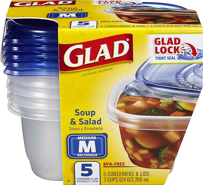 Glad GladWare Medium Rectangle Food Storage Containers, 24 Oz, 5 Ct, 6-Pk | Airtight, leak-resistant containers for soups, salads, and meal prep; microwave, dishwasher, and freezer safe - Image 2