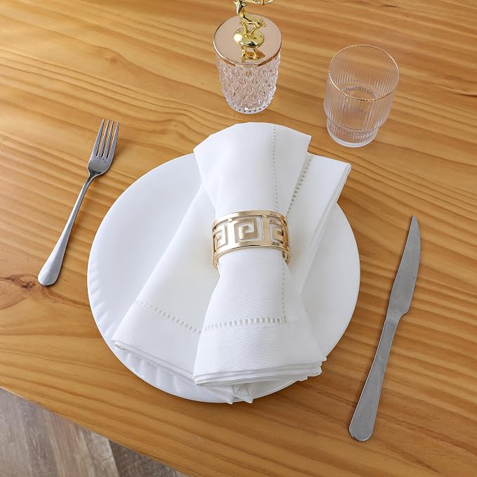 Majestic Giftware Set of 12 Polyester Napkins (NPK-HS) | White Hemstitch Trim Design Dinner Napkins Cloth | Linen Look Washable Cloth Napkins Set for Weddings, Banquets, or Restaurants (20" x 20") - Image 3