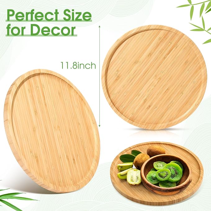 5 Pcs Round Charcuterie Board Bulk Bamboo Round Tray Fall Wooden Serving Platter Wood Serving Tray with Rim for Fruit Bread Salad Pizza Party Decor(11.8 Inch) - Image 5