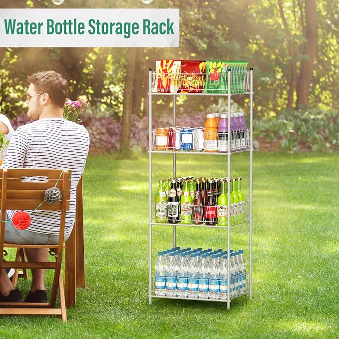 smusei 4 Tier Water Bottle Storage Rack Metal Water Bottle Organizer for Floor, Free Standing Bottled Water Holder Stand Beverage Pantry Drink Shelf Dispenser for Kitchen Pantry - Image 6
