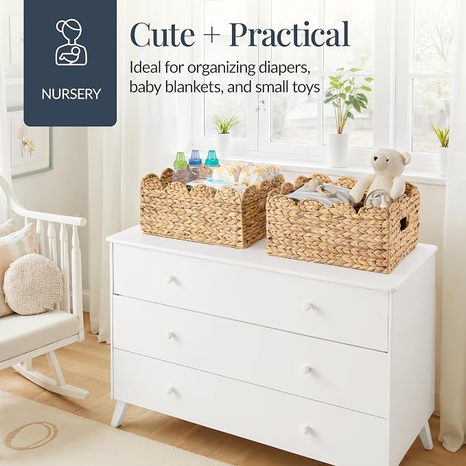 Best Choice Products 16x12 Scalloped Shelf Baskets, Woven Storage Bins, Storage Organizers for Pantry, Living Room, Bedroom, Nursery & Laundry, 2 Pack - Natural - Image 6