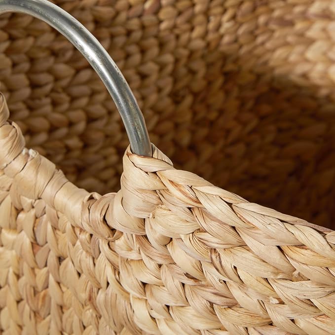 Deco 79 Seagrass Handmade Decorative and Functional Storage Basket Large Woven Basket Organizer with Ring Metal Handles, Basket for Storage 21" x 17" x 19", Brown - Image 4