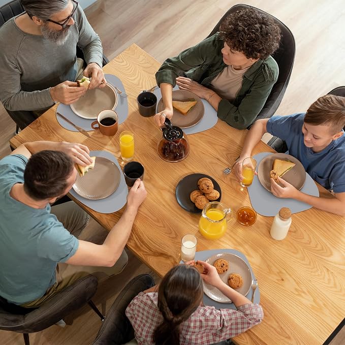 Faux Leather Placemats Set of 8, Wipeable & Washable Table Mats | Waterproof, Heat-Resistant & Easy to Clean Round Place Mats for Dining & Kitchen, 17''x13'', Grey - Image 7