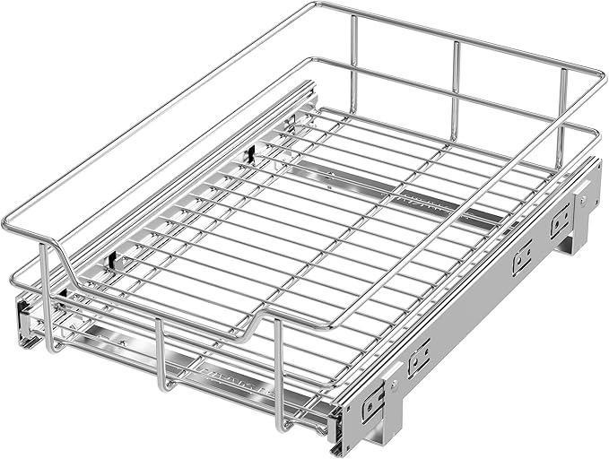 Pull Out Cabinet Organizer 11" W X 17" D, Chromed, Full Slide Out Drawers | For Kitchen Organizers and Storage, Pull Out Drawers For Cabinets Capacity Heavy Duty Caddy, Cabinet Shelves, Bathroom Pantry by STORKING