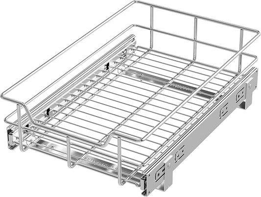 Pull Out Cabinet Organizer 11" W X 17" D, Chromed, Full Slide Out Drawers | For Kitchen Organizers and Storage, Pull Out Drawers For Cabinets Capacity Heavy Duty Caddy, Cabinet Shelves, Bathroom Pantry by STORKING