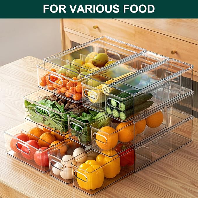 LALASTAR 2 Pack Fridge Organizer with Pull-out Drawer, Stackable Freezer Organizer Bin, Pantry Organization and Storage, BPA Free, 3.17QT - Image 3