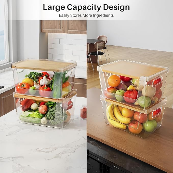 2 Set Pantry Organizer and Stackable Storage Kitchen,Sturdy and Durable Storage Basket for Potato, Onion, Garlic, Fruit, Vegetable, Produce, Clear Plastic Storage with Lid&Handle - Image 5