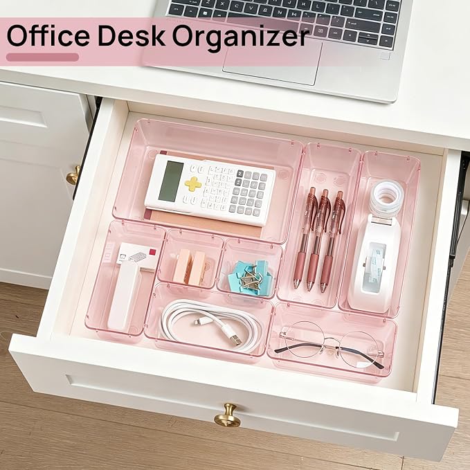 Vtopmart 25 Pack Plastic Drawer Organizers with Non-slip Rubber Pads | 4-Size Versatile Makeup Organizer, Storage Containers Small Bins for Makeup, Jewelries, Bedroom, Kitchen Utensils and Office - Image 6