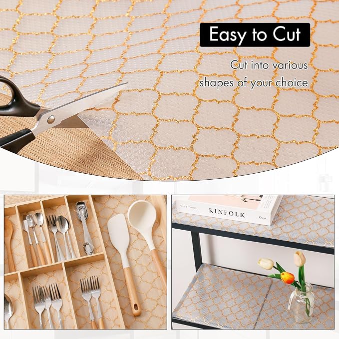 Cooyes Shelf and Drawer Liners for Kitchen Cabinets, Non Adhesive Cabinet Liner, EVA Waterproof Durable Non-Slip Drawer Mats for Shelves, Fridge, Storage, Kitchen Cupboards – Modern Pattern - Image 4
