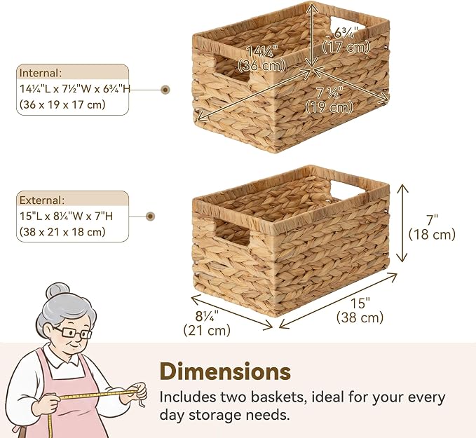 GRANNY SAYS Wicker Storage Baskets for Shelves, Hyacinth Baskets, 2-Pack | Water Hyacinth Wicker Baskets for Storage, Woven Baskets for Storage, Wicker Baskets for Shelves, Rectangle Basket for Pantry - Image 2