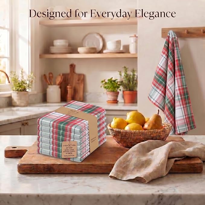 Urban Villa KitchenTowels Cotton DishTowels 20”x30”(Set of 6) Christ Check - Image 5