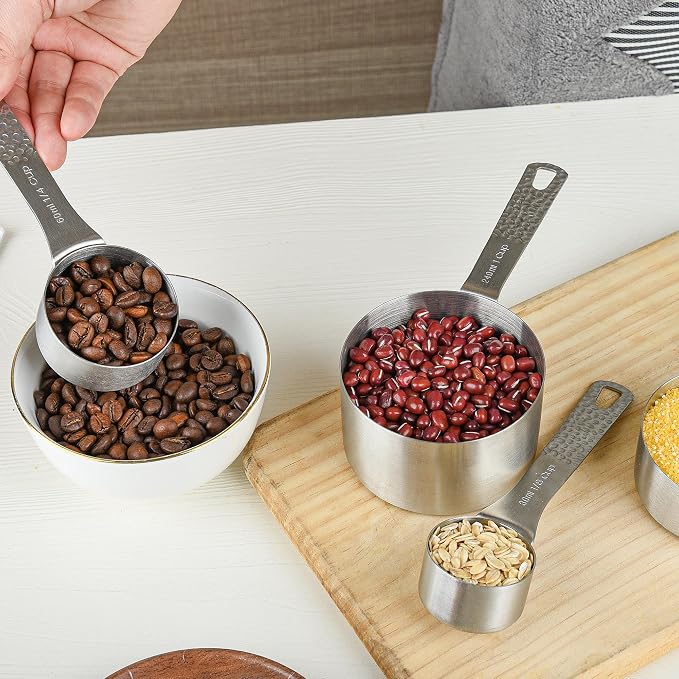 18/8 Stainless Steel Measuring Cups and Spoons Set 10 for Baking & Kitchen, Metric & US Metal 4 Measuring Cups and 5 Measuring Spoons with 1 Leveler - Image 5