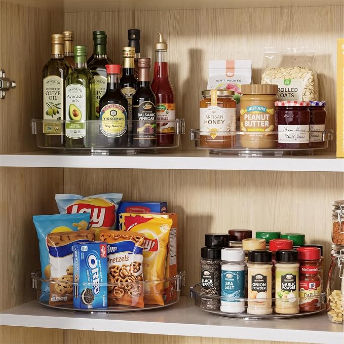 LAMU 4 Pack Lazy Susan Organizer, Clear Lazy Susan Turntable for Cabinet, Refrigerator, Table Top, Kitchen, Bathroom, Pantry Organizers and Storage, 2 Sizes Included 12in, 10.6in - Image 2