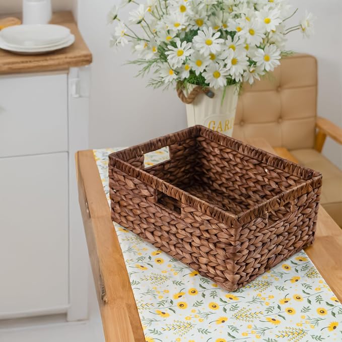 KOKODO Pack 1 COLORED Large Rectangular Water Hyacinth Wicker Storage Basket with Handles and Built-in Metal Frame with Chalkboard, Handwoven Perfect for Space-Saving Shelves and Room Organizing - Image 2