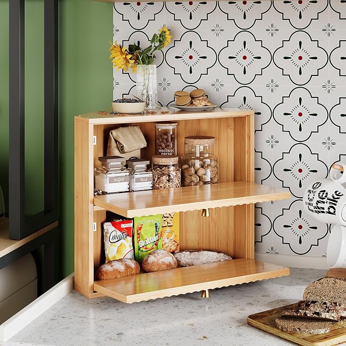 Trironsun Corner Bread Box for Kitchen Countertop Bamboo Two Layer Large Capacity Bread Storage Bin Vintage Storage for Homemade Bread (Natural Bamboo) - Image 4
