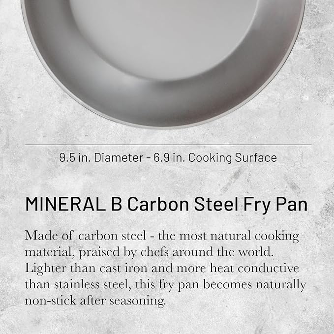 de Buyer MINERAL B Carbon Steel Fry Pan - 9.5” Diameter, 6.9” Cooking Surface - Ideal for Searing, Sauteing & Reheating - Naturally Non-Stick Finish - Made in France - Image 2