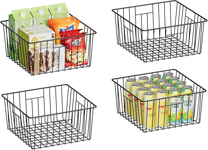 X-cosrack Metal Wire Baskets for Pantry Organization and Storage Freezer Organizer Bins with Handles 4 Pack-12"x12"x6" Extra Large Mesh Bin for Pantry Kitchen Laundry Closet Garage Patent Design by X-cosrack
