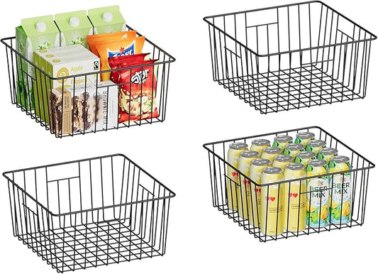 X-cosrack Metal Wire Baskets for Pantry Organization and Storage Freezer Organizer Bins with Handles 4 Pack-12"x12"x6" Extra Large Mesh Bin for Pantry Kitchen Laundry Closet Garage Patent Design by X-cosrack
