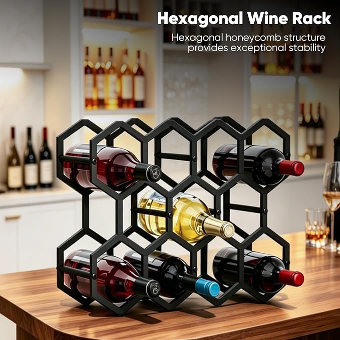 3-Tier Hexagon Metal Countertop Wine Rack, 11 Bottles Tabletop Wine Bottle Holder Stand for Cabinet Pantry, Indoor Outdoor Home Bar Storage Organizer - Image 6