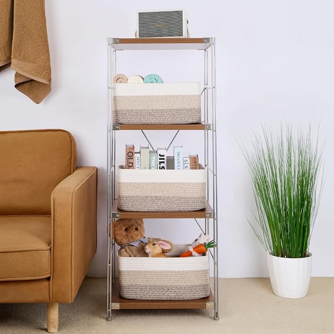 MiniArk Large Storage Baskets for Shelves, 17 x 13 x 7.5” Closet Organizers Bins for Clothes Blanket Towels, Baby Nursery, Toy Baskets Box, Woven Rope Baskets, 2 Packs Gradient Brown - Image 4