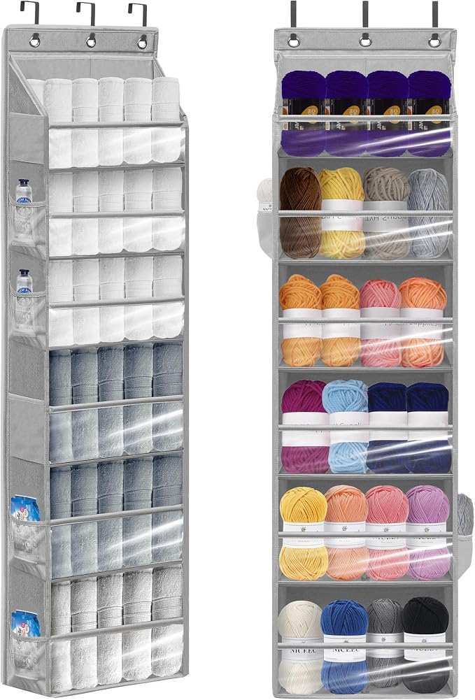 Over Door Organizer with 6 Extra Large Pockets and 12 Side Pockets, Large Capacity Hanging Storage Organizer with Clear Window for Shoes, Diapers, Grey, 6 Layers, 2-Pack - Image 6