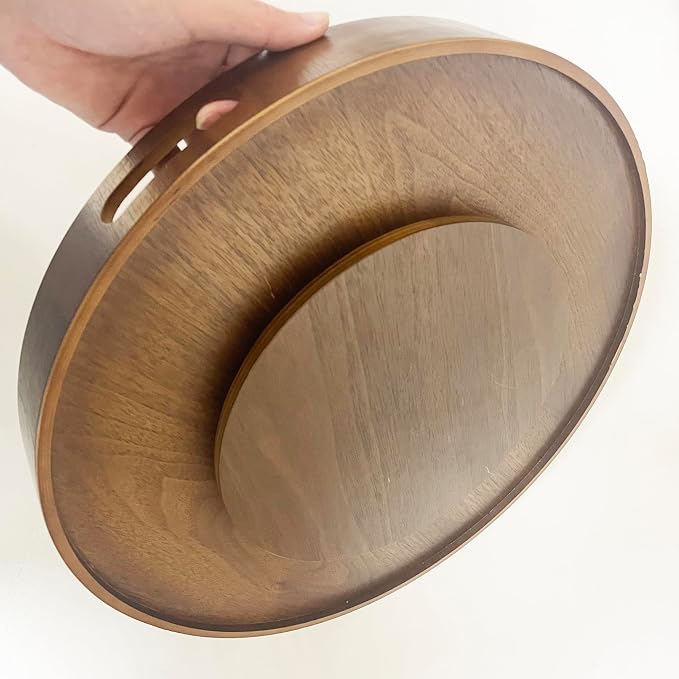 i-lan Wooden Lazy Susan Turntable-16inch Rotating Tray with Dual Handles & Silent Bearing for Kitchen Cabinet, Dining Table & Cake Decorating Organizer (Walnut Wood) - Image 6