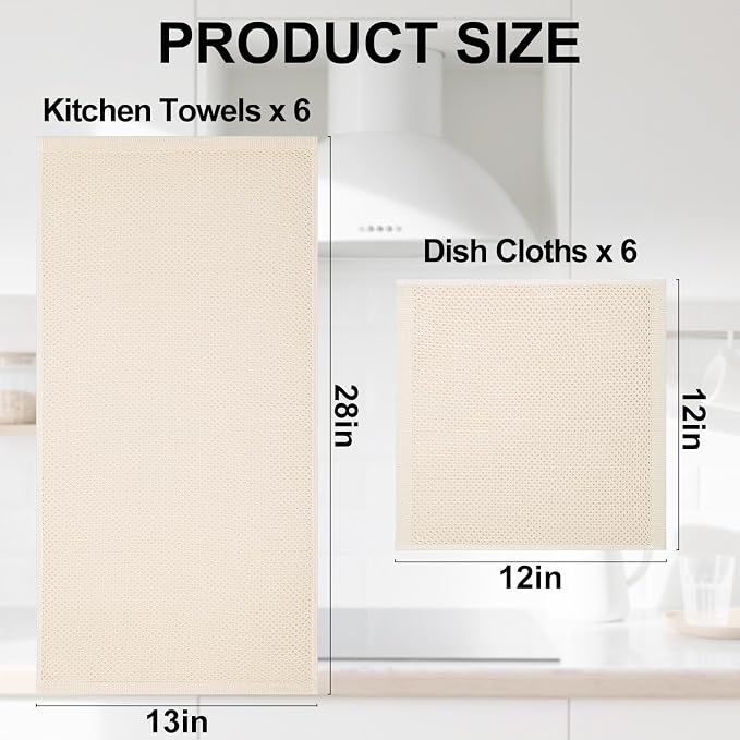 Homaxy 12 Pack 100% Cotton Kitchen Towels and Dishcloths Set, Mixed Color | 12 x 12 Inches and 13 x 28 Inches Kitchen Towels Set, Ultra Soft Absorbent Dish Cloths for Washing Dishes - Image 4