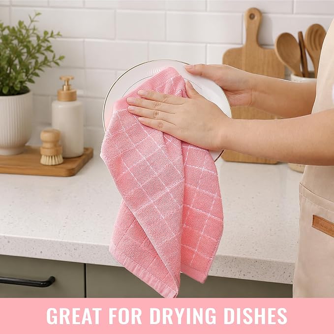 Kitinjoy 100% Cotton Terry Kitchen Dish Cloths, 12”x 12”, 8-Pack, Pink | Ultra Soft and Absorbent Dish Towels for Kitchen, Suitable for Drying and Washing Dishes - Image 5