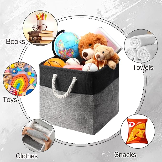 meekoo 8 Pack Collapsible Storage Bins Fabric Storage Bins Polyester Fabric Baskets with Handles Linen Closet Organizer for Shelf Home Closet Towels Toys(12 x 12 x 12in,Black Gray) - Image 7