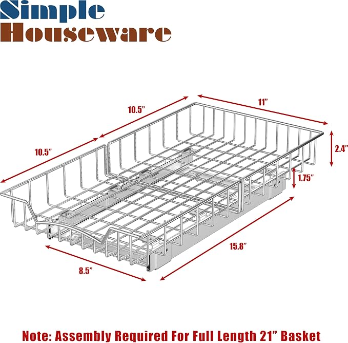 Simple Houseware Under Cabinet Pull Out Sliding Shelf, 21" Dx11 W, Chrome - Image 2