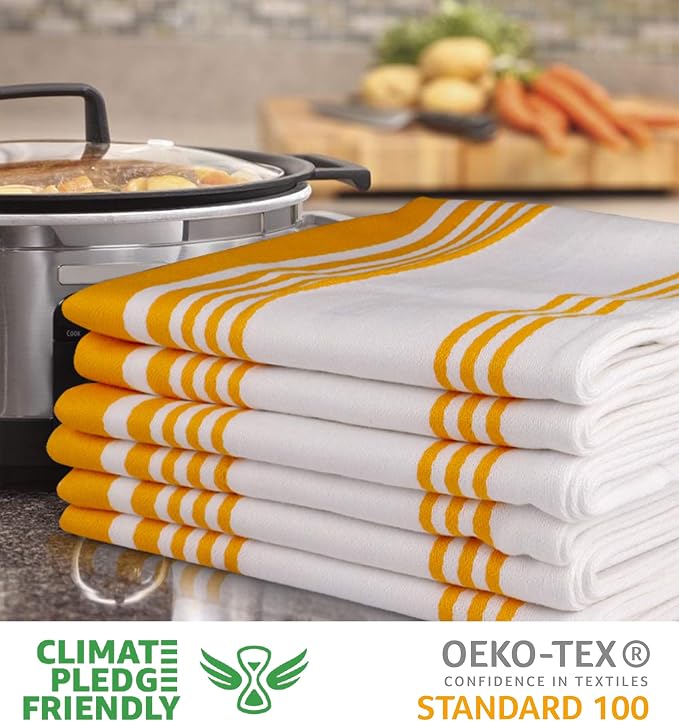 Urban Villa Kitchen Towels Cotton Dish Towels 20”x30” (Set of 3) Yellow Wht - Image 2