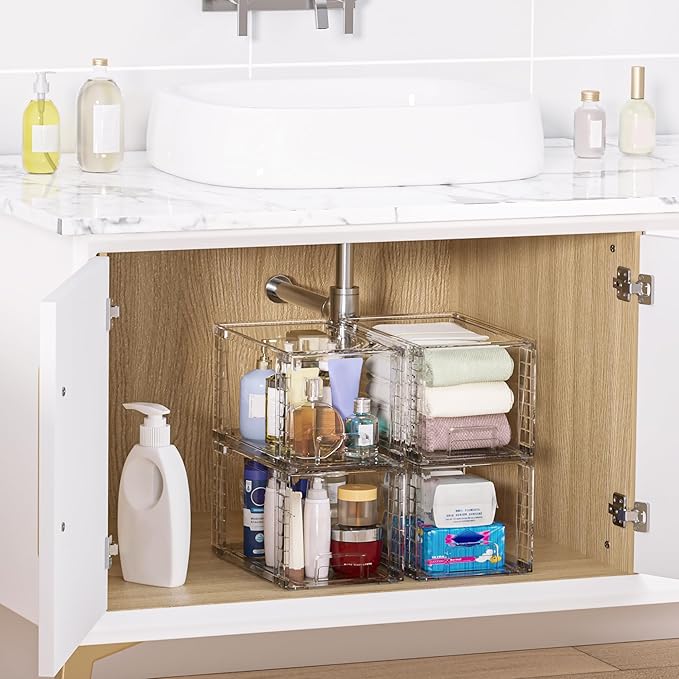 Vtopmart 2 Pack Large Stackable Storage Drawers, Clear | Easily Assemble Acrylic, Bathroom Closet Undersink Organizers, Plastic Bins for Kitchen Cabinets, Pantry, Makeup, Medicine - Image 2