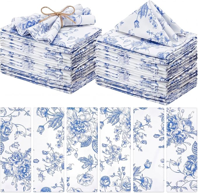 12 Pcs Floral Cloth Napkins 6 Patterns Washable Dinner Tea Party Napkins Reusable Plant Flowers Square Napkin Cotton Towel Decorative for Summer Wildflower Party(Blue Floral) by Unknown