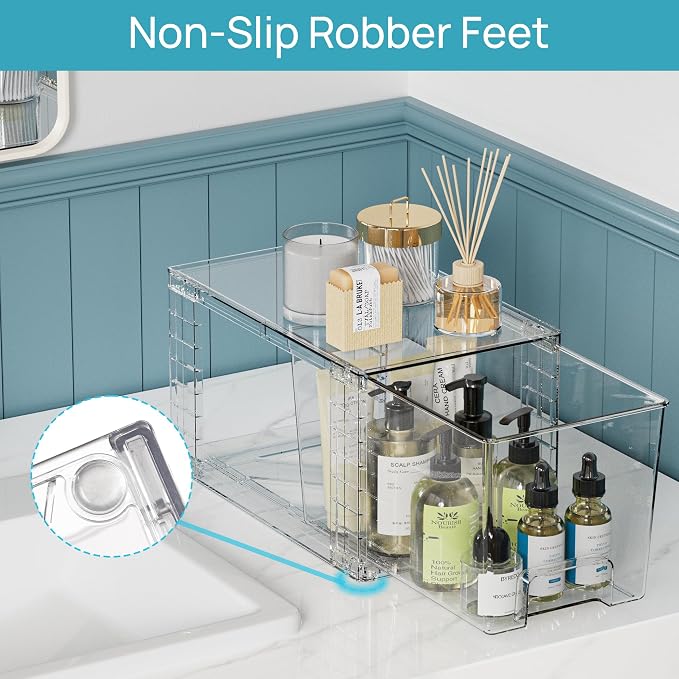 Vtopmart 8 Pack Clear Stackable Storage Drawers,Easy to Assemble Bathroom Organizers and Storage with handles,Plastic Drawers for Kitchen Pantry,Cabinet,Under Sink Organization - Image 4