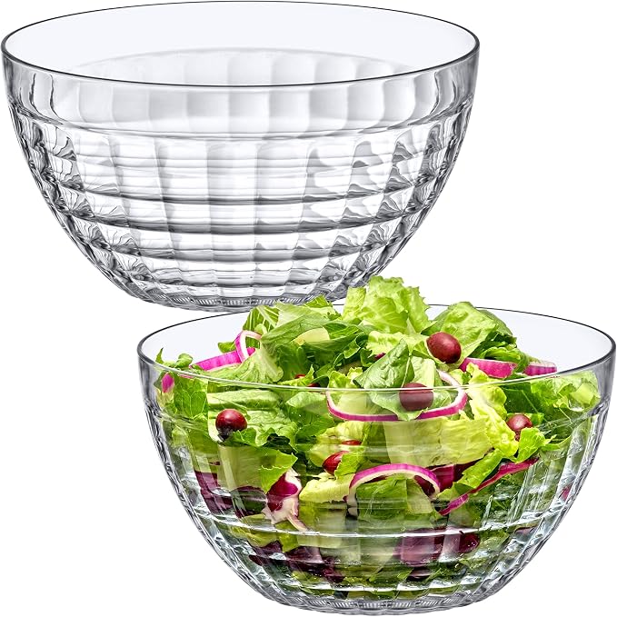 Carlita - 150-Ounce Plastic Serving Bowls (Set of 2), 10-Inch Clear Salad Bowl Set, BPA-Free, Shatter-Proof, Dishwasher-Safe, Stackable, Great for Salad, Fruit, Cereal, Snack, and More by AmazingAbby