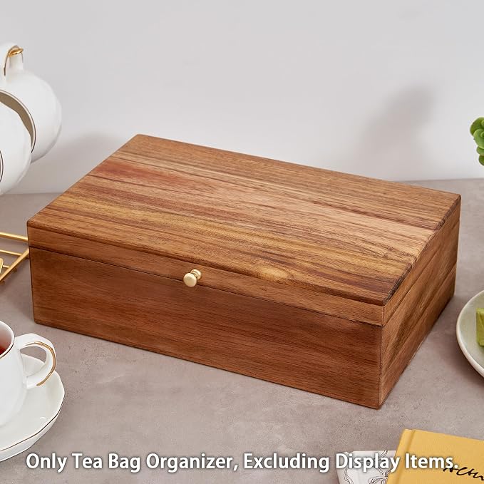 SARUFO Acacia Wood Tea Bag Organizers, Tea Packet Storage Boxes, 8-Compartment Tea Caddy for Tea Bags Chest, Teabag Holder Containers, Teabox Station Display - Image 3