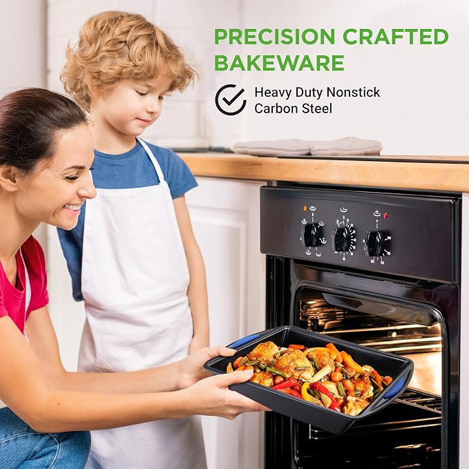 NutriChef 10-Piece Nonstick Bakeware Set - Heavy Duty Carbon Steel Baking Trays w/Silicone Handles - Includes Cookie Sheets, 12-Cup Muffin Pan, Pizza & Loaf Pan, Round & Square Pans - Easy to Clean - Image 6